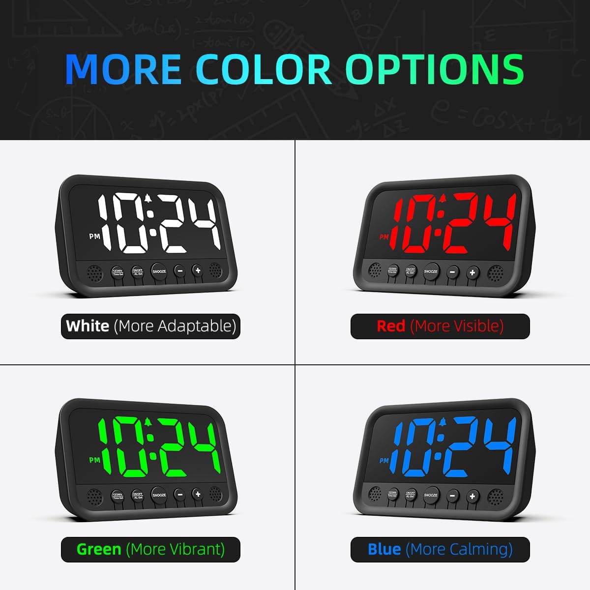 Small LED Digital Clock for Bedroom, Loud Alarm Clock for Heavy Sleepers Adults, Teens | Plug-In Electric Desk Clock | Simple Bedside Nightstand Clock with Adjustable Volume/Brightness/Snooze – White