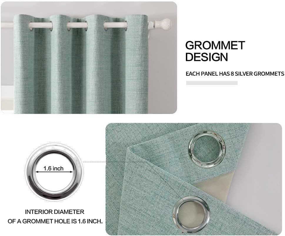 MIULEE Linen Texture Curtains for Bedroom Solid 100% Blackout Thermal Insulated Seafoam Green Curtains Grommet Room Darkening Drapes for Living Room Nursery 52x63 Inch (2 Panels)