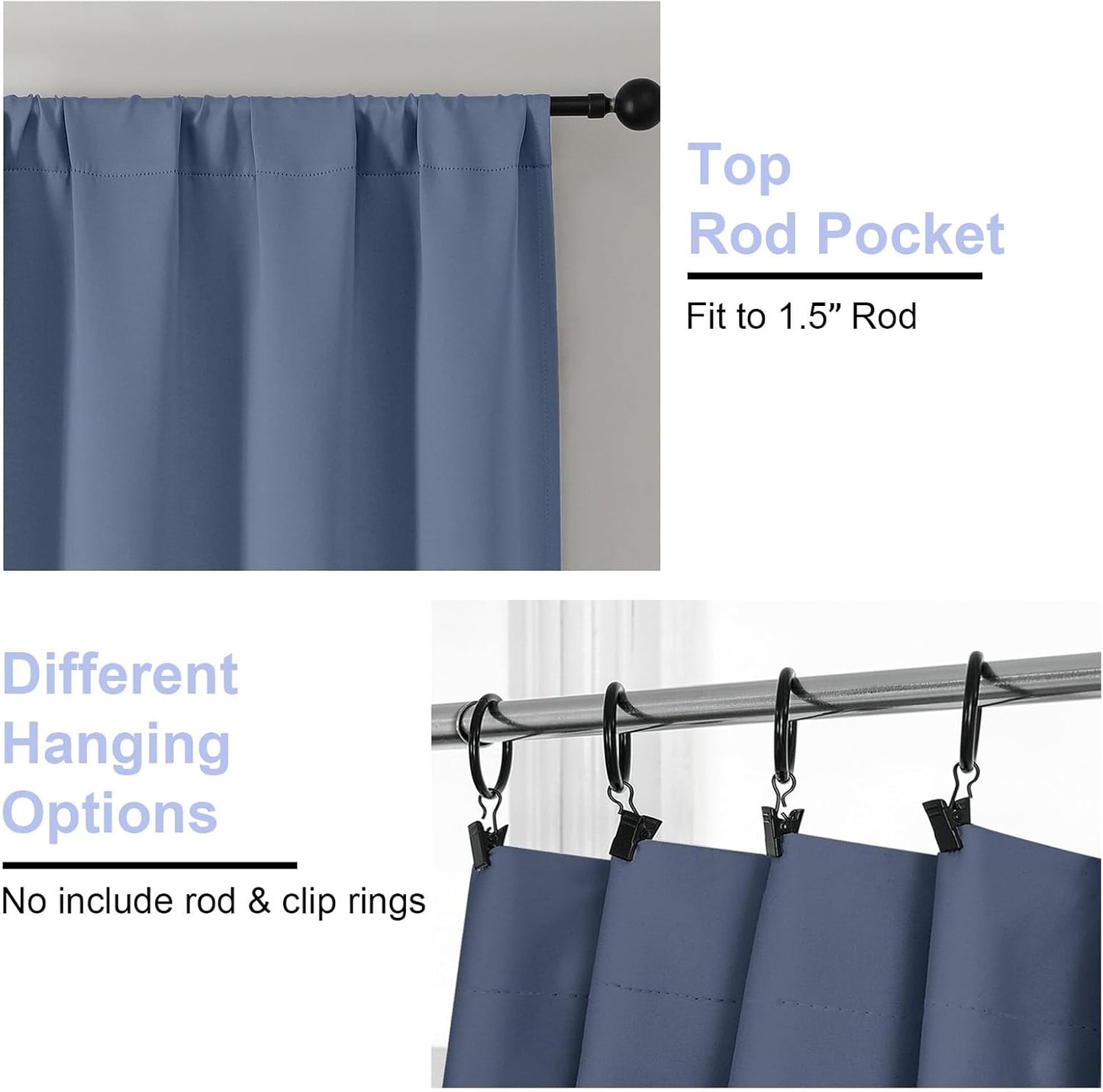 Simplebrand Ava Denim Blue Short Blackout Curtains for Bedroom 54 Inches Long 2 Panels Set, Solid Thermal Insulated, Energy Saving Window Treatment Curtains Blackout Drapes, W40 x L54 Inch, Denim Blue