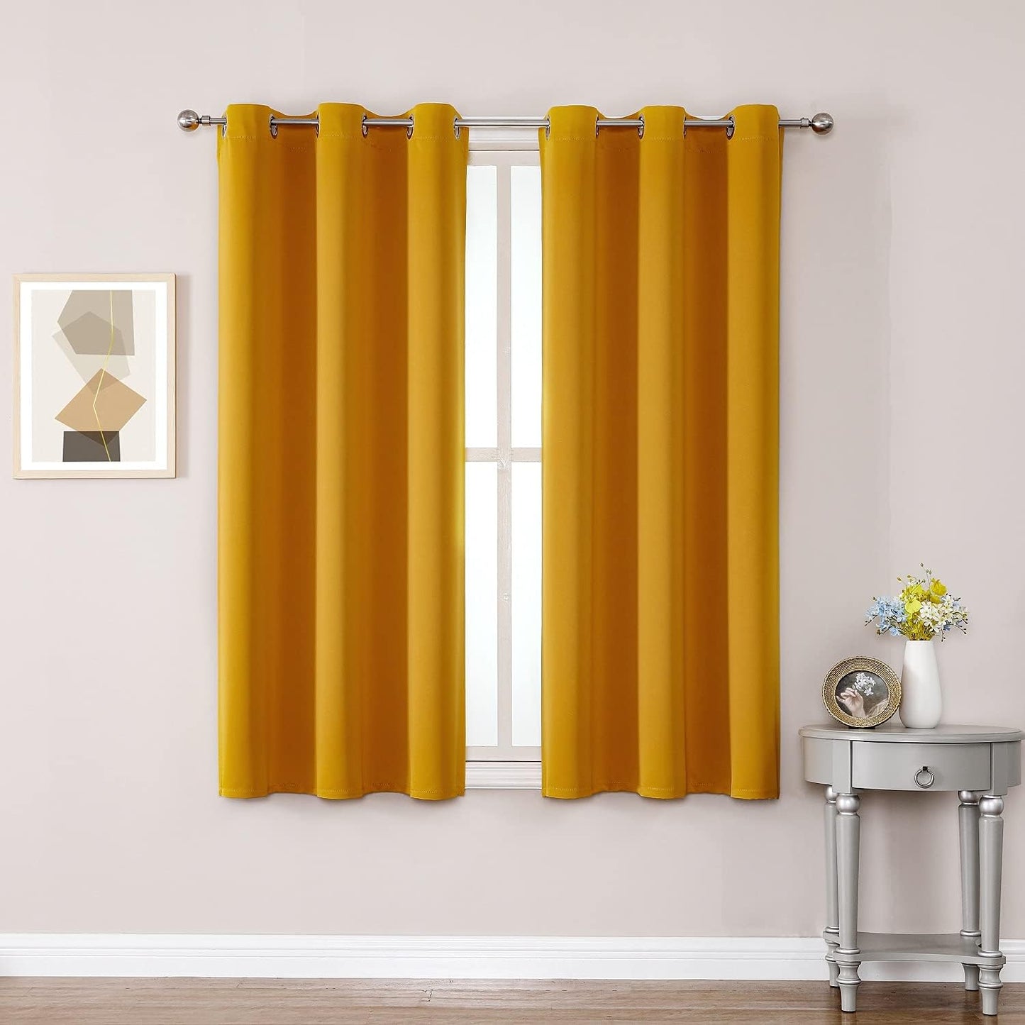 ChrisDowa Grommet Room Darkening Curtains for Bedroom and Living Room - 2 Panels Set Thermal Insulated Blackout Curtains (Mustard Yellow, 42W x 63L)