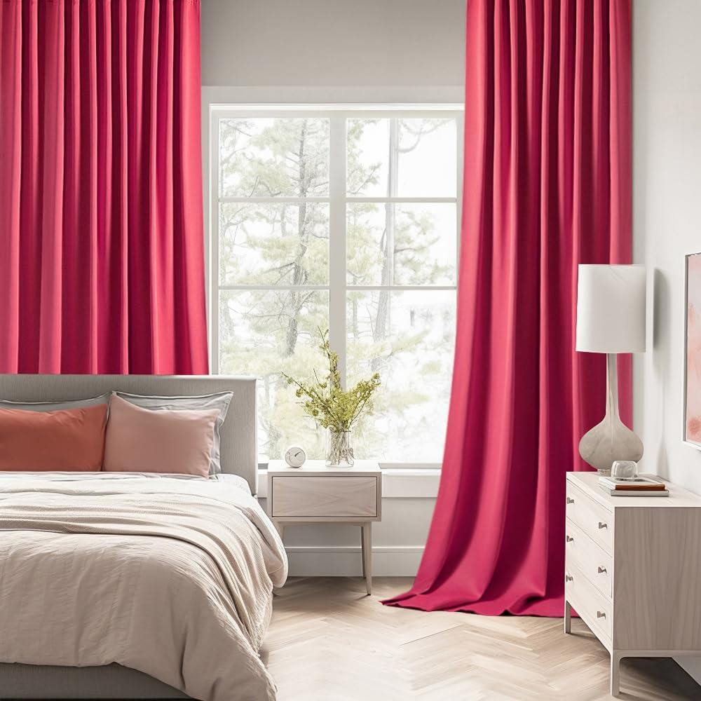 MIULEE Hot Pink Back Tab Blackout Curtains 120 Inch Long 2 Panels Set for Bedroom, Rod Pocket/Pinch Pleated Extra Long Thermal Insulated Living Room Darkening Light Blocking 10FT Drapes