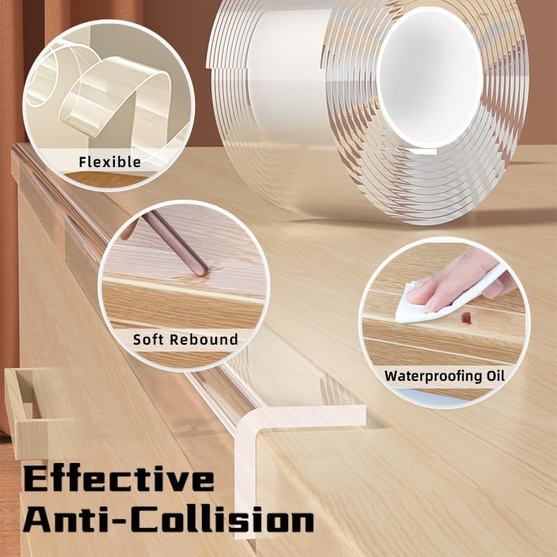 1.18 in x 13.12 FT,Clear Edge Protector Strip Sharp Edge Wrap Cover Tape,Self Adhesive Protective Bumper Guards for Cabinet Door Desk Glass Table Bed Furniture, Kitchen Countertop, Waterproof