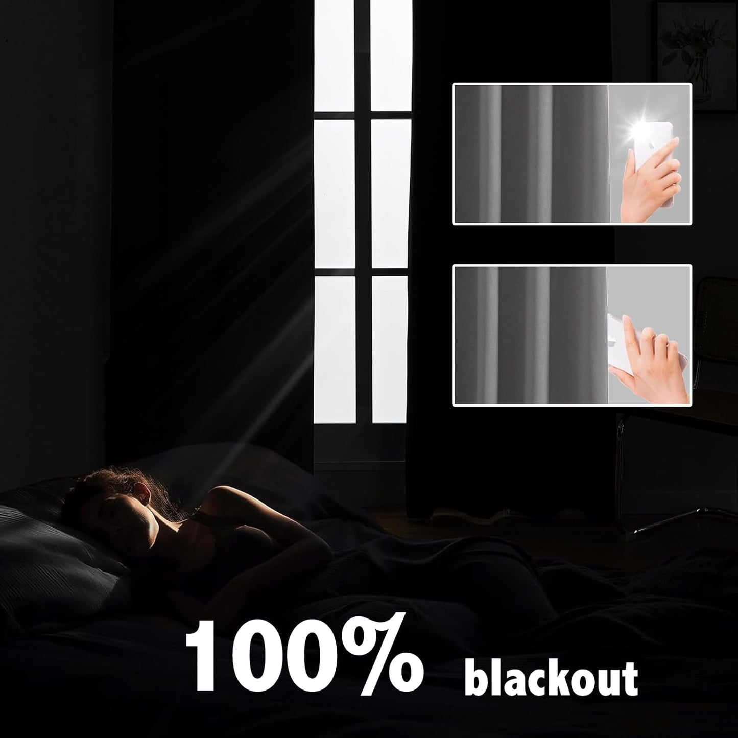 Anytime 100% Blackout Curtain Set, Thermal Insulated & Energy Efficiency Window Draperies for Guest Room, Full Shading Panels for Shift Worker and Light Sleepers（Grey, 2 Panels, 52W x 120L）