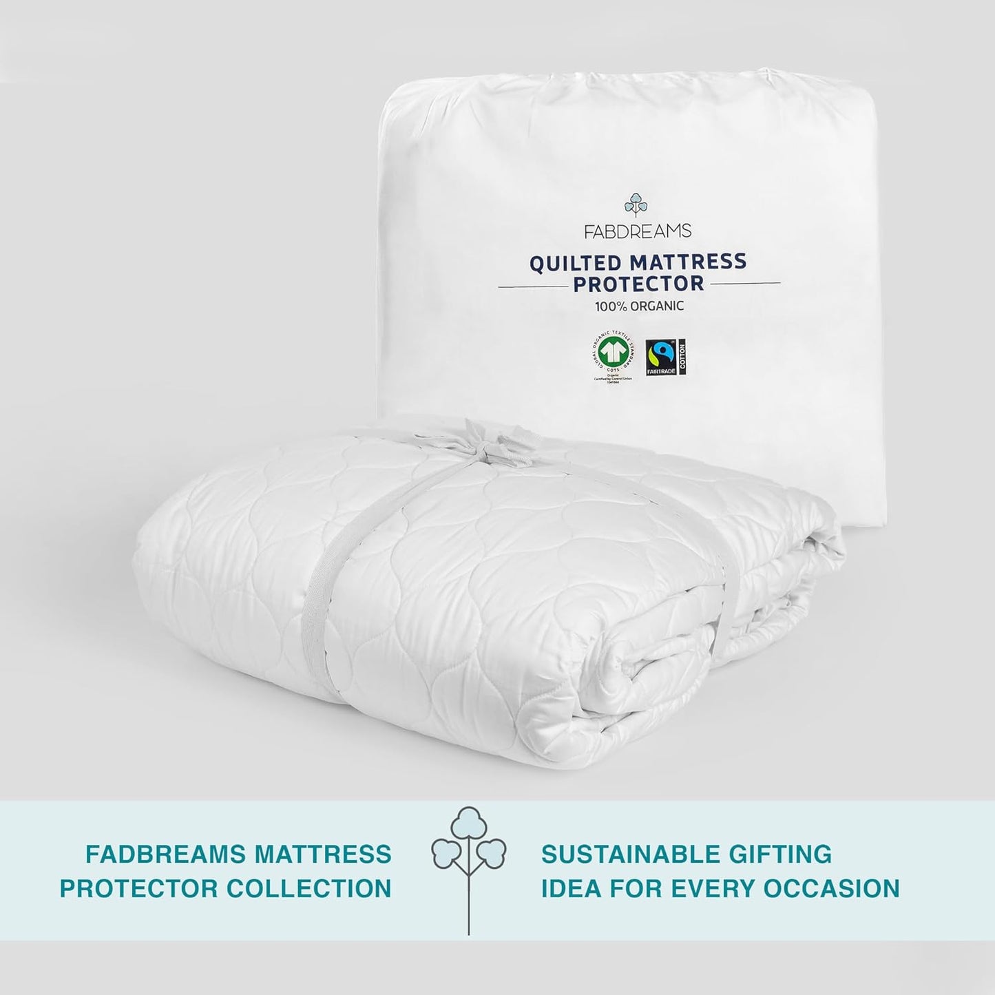 FABDREAMS Organic Quilted Mattress Protector | Mattress Pad| Queen Mattress Cover| Naturally Breathable | Noiseless| Fits up to 17" Deep Pocket| Temperature Regulating | Queen | White