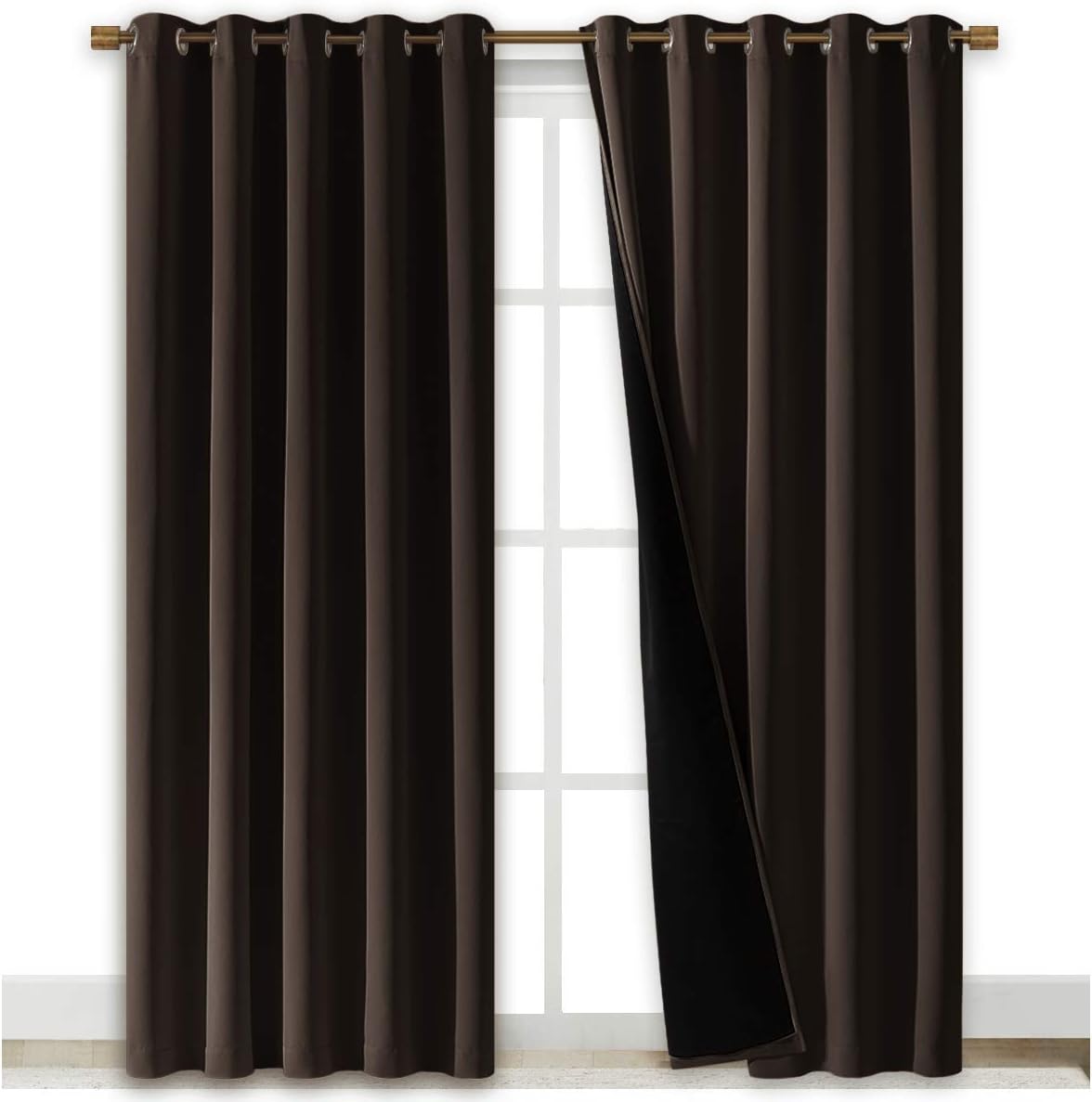 NICETOWN High-End Thermal Curtains, Full Blackout Curtains 84 inches Long for Dining Room, Soundproof Window Treatment Drapes for Hall Room, Brown, 70 inches Wide Per Panel, Set of 2 Panels
