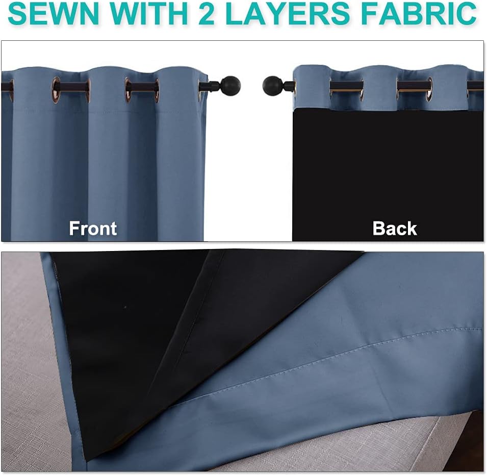 NICETOWN Stone Blue 100% Blackout Curtains 54 inches Long, Thermal Insulated Full Blackout 2-Layer Lined Drapes, Energy Efficiency Window Draperies for Boy's Room (2 Panels, 46-inch W)