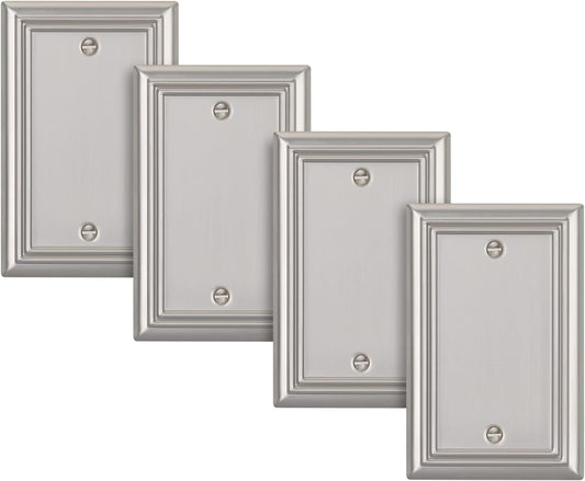 DEWENWILS 4-Pack Blank Wallplates, Brushed Nickel Outlet Cover, Stanless Steel