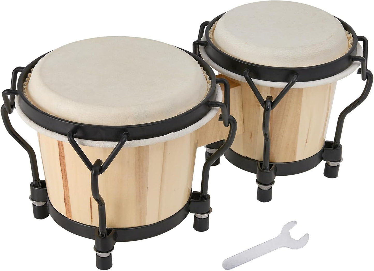 MUSICUBE Bongo Drum Set for Kids Adults 4” and 5” Tunable Hand-Crafted Wooden Bongos Percussion Instrument with Tuning Wrench Mini Bongo Drum Toys (Natural Skin)