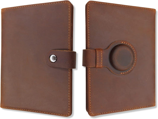 Genuine Leather AirTag and Moto Tag Passport Holder and Wallet for Men and Women RFID Blocking for Secure Traveling and Documentation Organizer(Coffee)