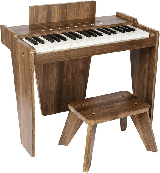 ZIPPY Kids Piano Keyboard, 37 Keys Digital Piano for Kids, Touch Sensitive Control Panel, Built-in Songs, Volume Adjustable, Music Educational Instrument, Wood Piano for 3+ Girls and Boys(Walnut Plus)