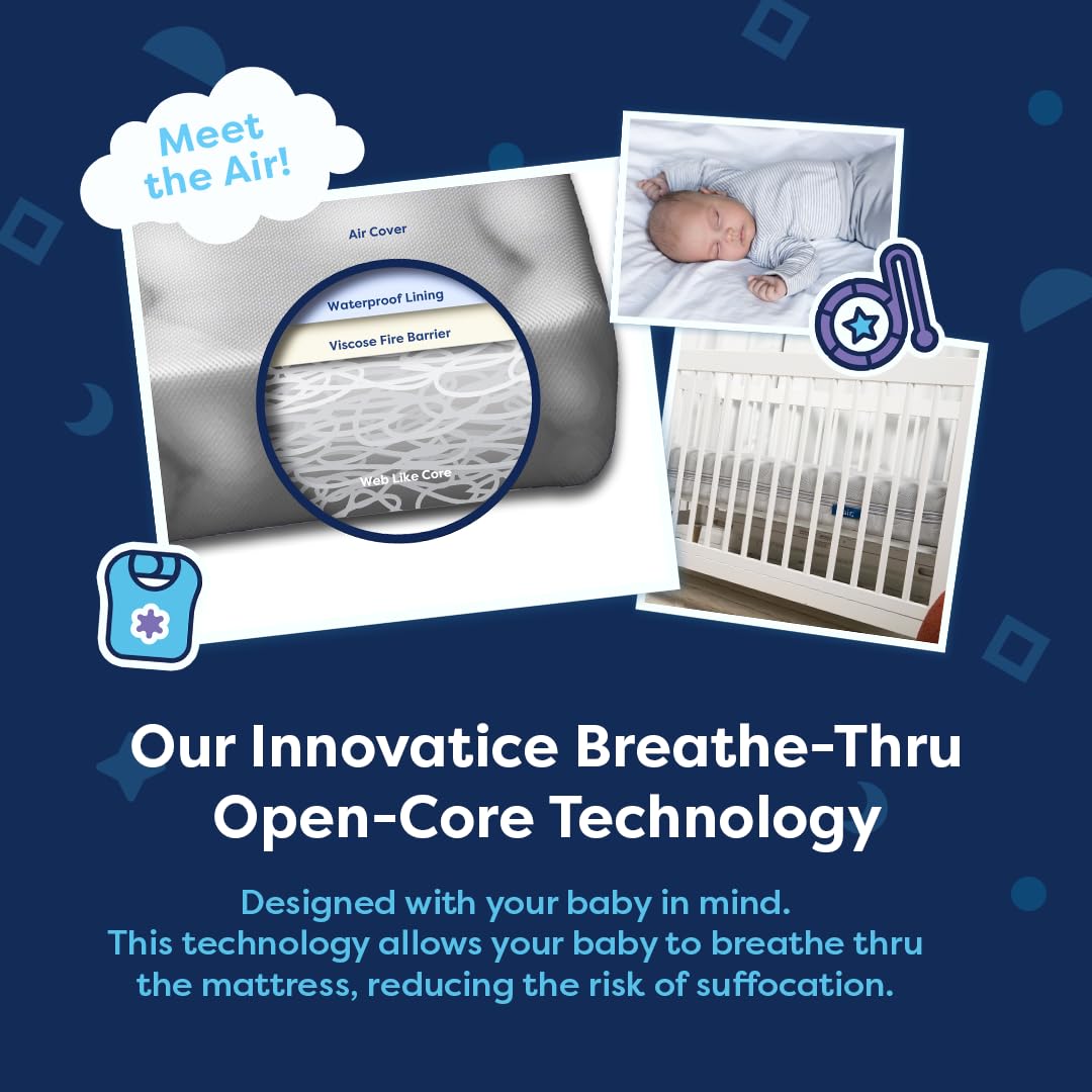 Moonlight Slumber Air Crib Mattress – Breathable, Washable, Dual-Sided Infant and Toddler Mattress with Open Core Design, Foam-Free, Hypoallergenic, 5.5", Standard Crib Size, Made in USA