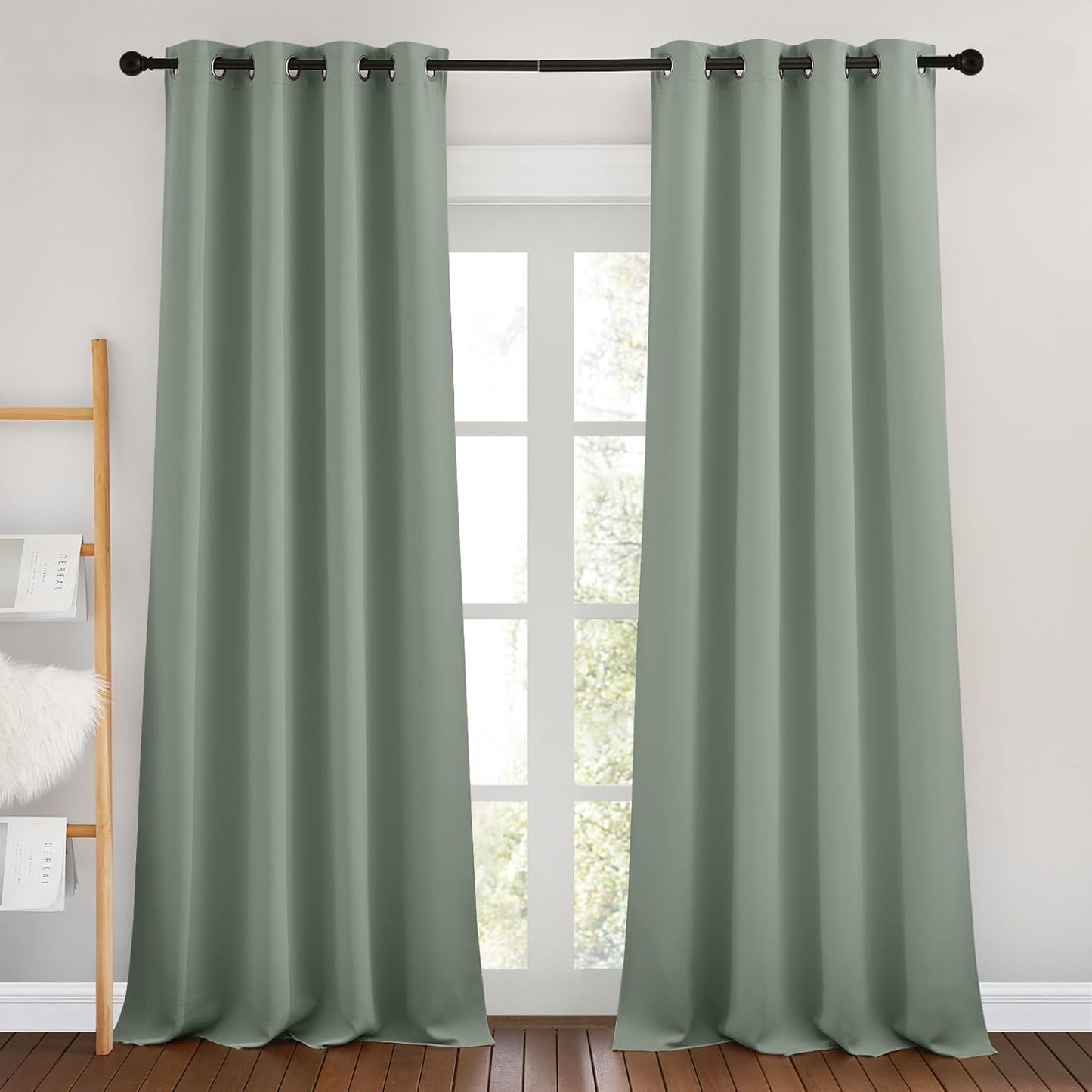 NICETOWN Sage Green Room Darkening 102 inch Curtains, Grommet Thermal Curtains Weighted Window Treatments for Living Room/Farmhouse, W46 x L102, 2 Panels