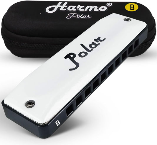 Harmo Polar Diatonic Harmonica Key of B - 10 Holes 20 Notes, Blues Harp Mouth Organ With Case, Phosphor Bronze Reeds, Suitable for All Genres, Harmonica for Kids, Adult, Beginners & Professionals