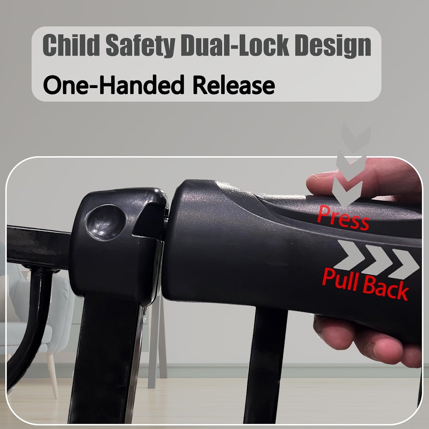 Extra Wide Baby Gate - 43.3-48 Inch Tension Mounted Safety Child & Pet Gate - Black Metal - Walk Through - Long - for House Doorways & Stairs, 30 Inch Tall