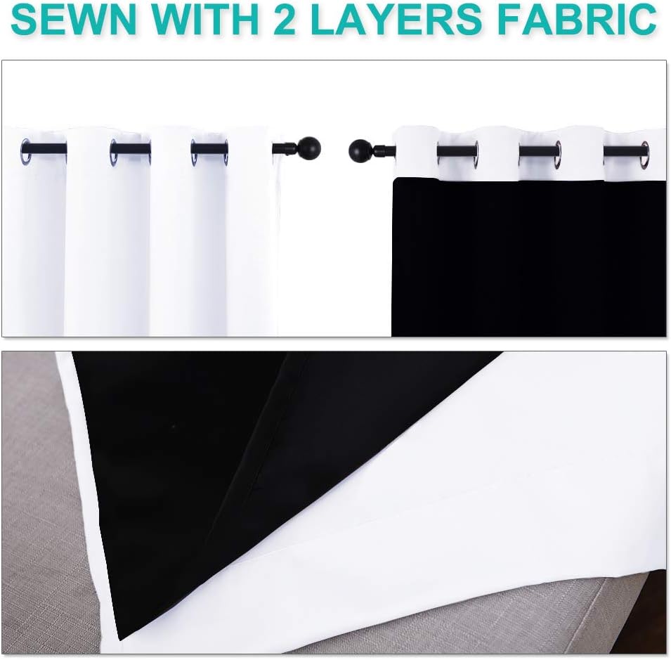 NICETOWN White 100% Blackout Curtains for Windows, Pack of 2, 52 inches W x 120 inches L, Super Heavy-Duty Black Lined Total Darkness Drapes for Bedroom, Privacy Assured Window Treatment for Patio