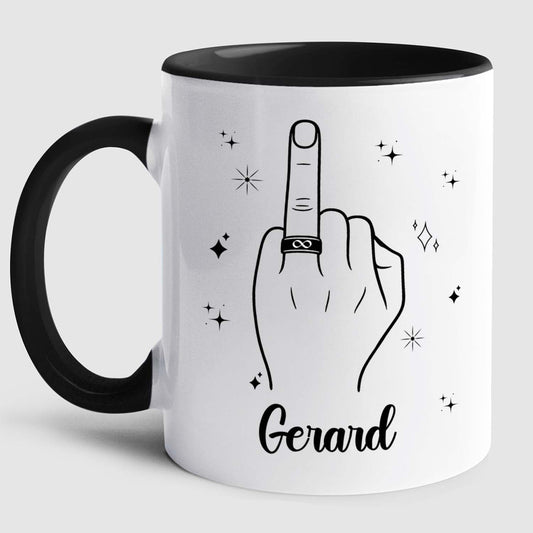 Customized Name Ring Finger Accent Coffee Mug Gift For Men Mr His Fiance Husband Groom, Ring Engaged Coffee Cup 11 Oz 15 Oz, Personalized White Mug Gift For Wedding Bridal Shower Bachelorette Party