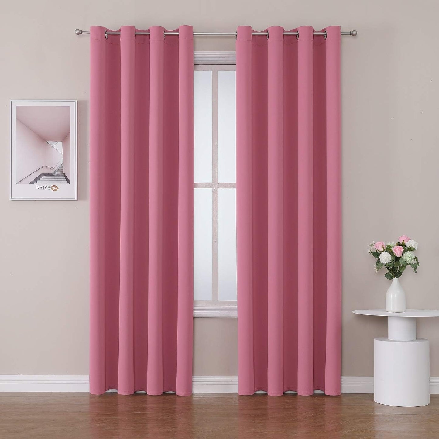 ChrisDowa Room Darkening Curtains 120 Inches Long 2 Panels Set for Living Room, Grommet Thermal Insulated Blackout Curtains for Bedroom (Pink, 52 x 120 Inch)