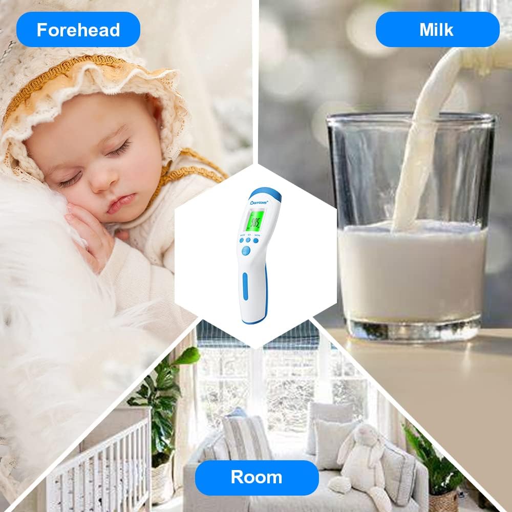 Berrcom Non-Contact Infrared Forehead Thermometer for Adults and Kids, 3-in-1 Digital Fever Thermometers with LCD Display and Fever Alert, Contactless Temperature Reader