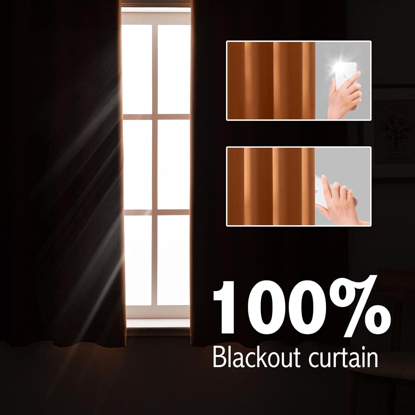 Anytime 100% Blackout Curtain Set, Thermal Insulated & Energy Efficiency Window Draperies for Guest Room, Full Shading Panels for Shift Worker and Light Sleepers（Orange, 2 Panels, 42W x 54L）