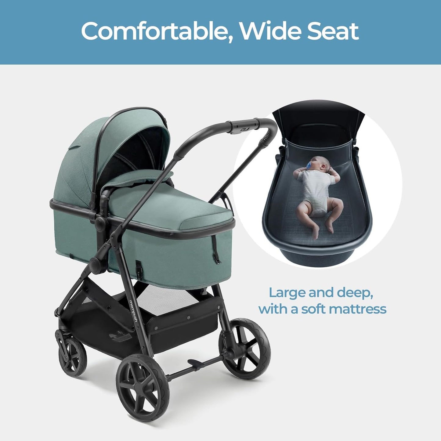 Mompush Wiz 2 in 1 Baby Stroller with Bassinet Mode, Convertible Infant Stroller for Newborn and Toddler with Reversible Seat and Large UPF 50+ Canopy