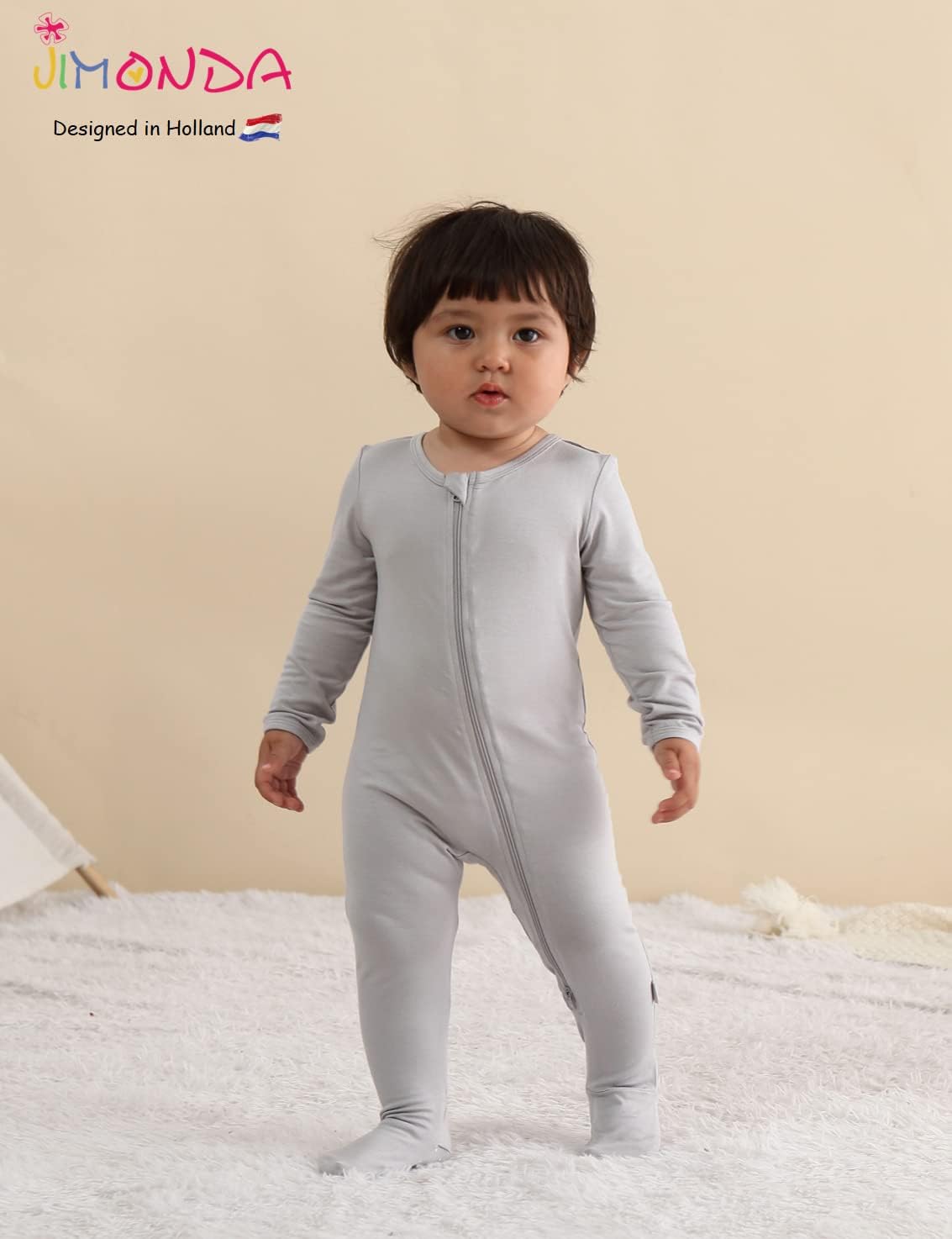 Jimonda Baby Boy Romper 4-Pack - Bamboo Zip-Up Pajamas for 0-24 Months,Unisex Footed Sleepers,Ultra-Soft Stretchy Fabric