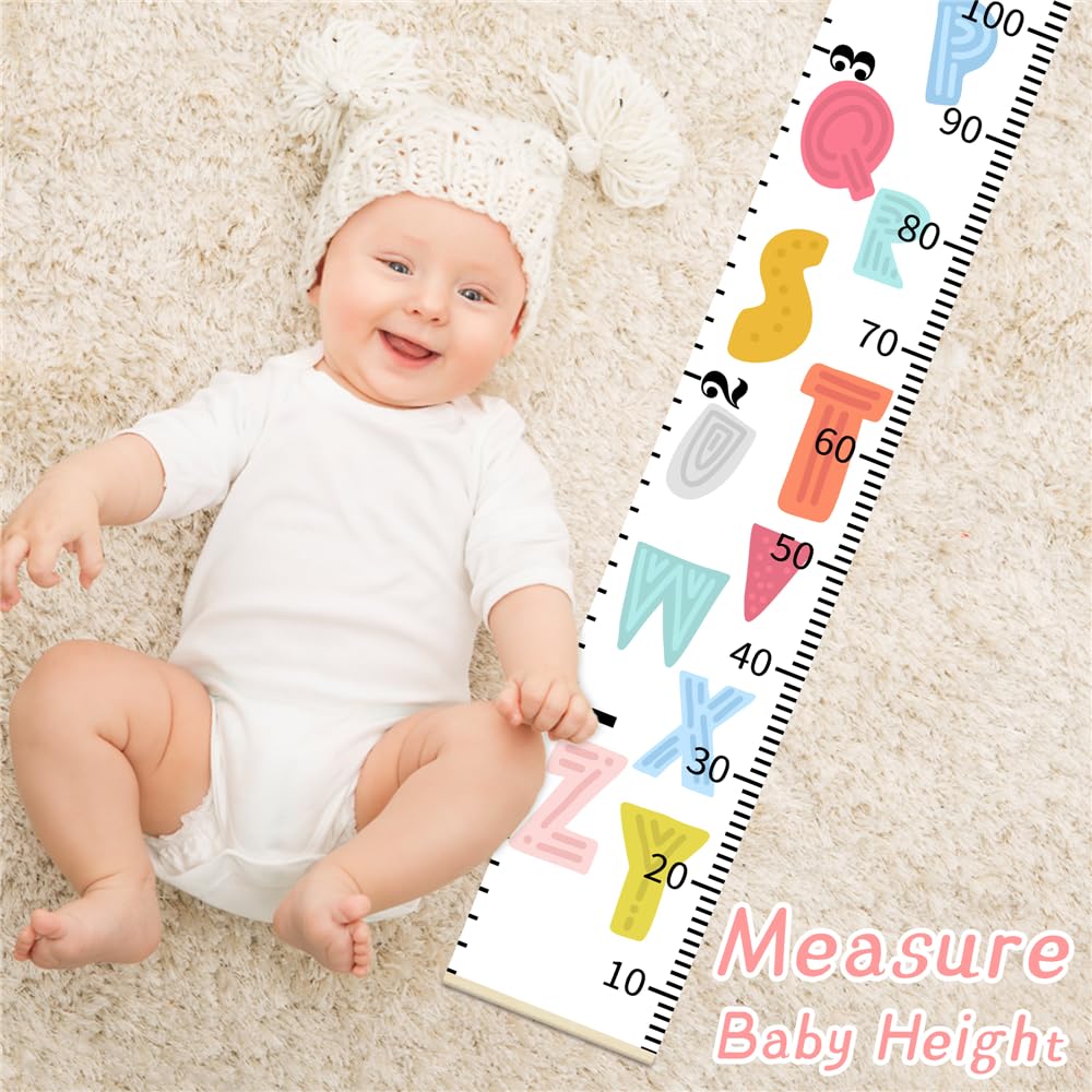 Personalized Growth Chart for Kids, Baby Height Chart with Custom Name, 77"x7.9" Canvas and Black Wood Height Measuring Rulers for Boys Girls Removable Wall Ruler Hanging for Nursery Decor - Animals