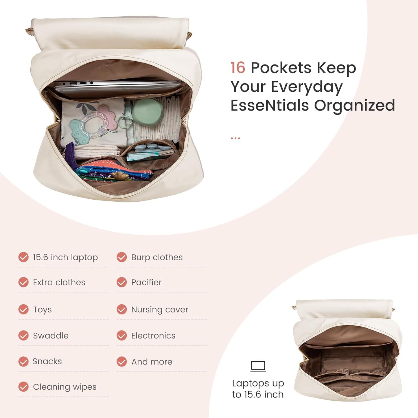 LOVEVOOK Diaper Bag Backpack, Baby Travel Bags for Boys & Girl, Toddler Waterproof Diaper Bag w/Changing Pad, Stroller Straps, Pacifier Case, Newborn Essentials Must Haves Mom