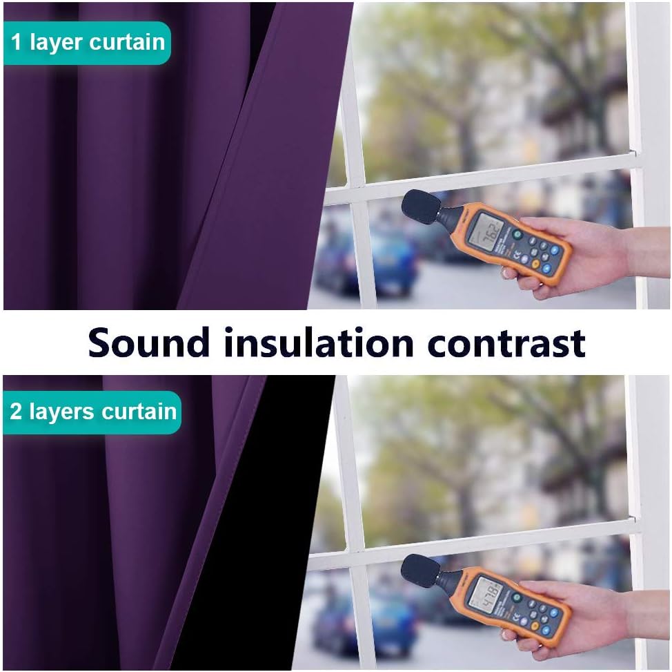 NICETOWN 100% Blackout Short Curtains with Black Liners, 2 Panels, 37" W by 63" L, Royal Purple, Solid Thermal Insulated Full Blackout 2-Layer Lined Drapes, Energy Efficiency Window Drapes for Bedroom