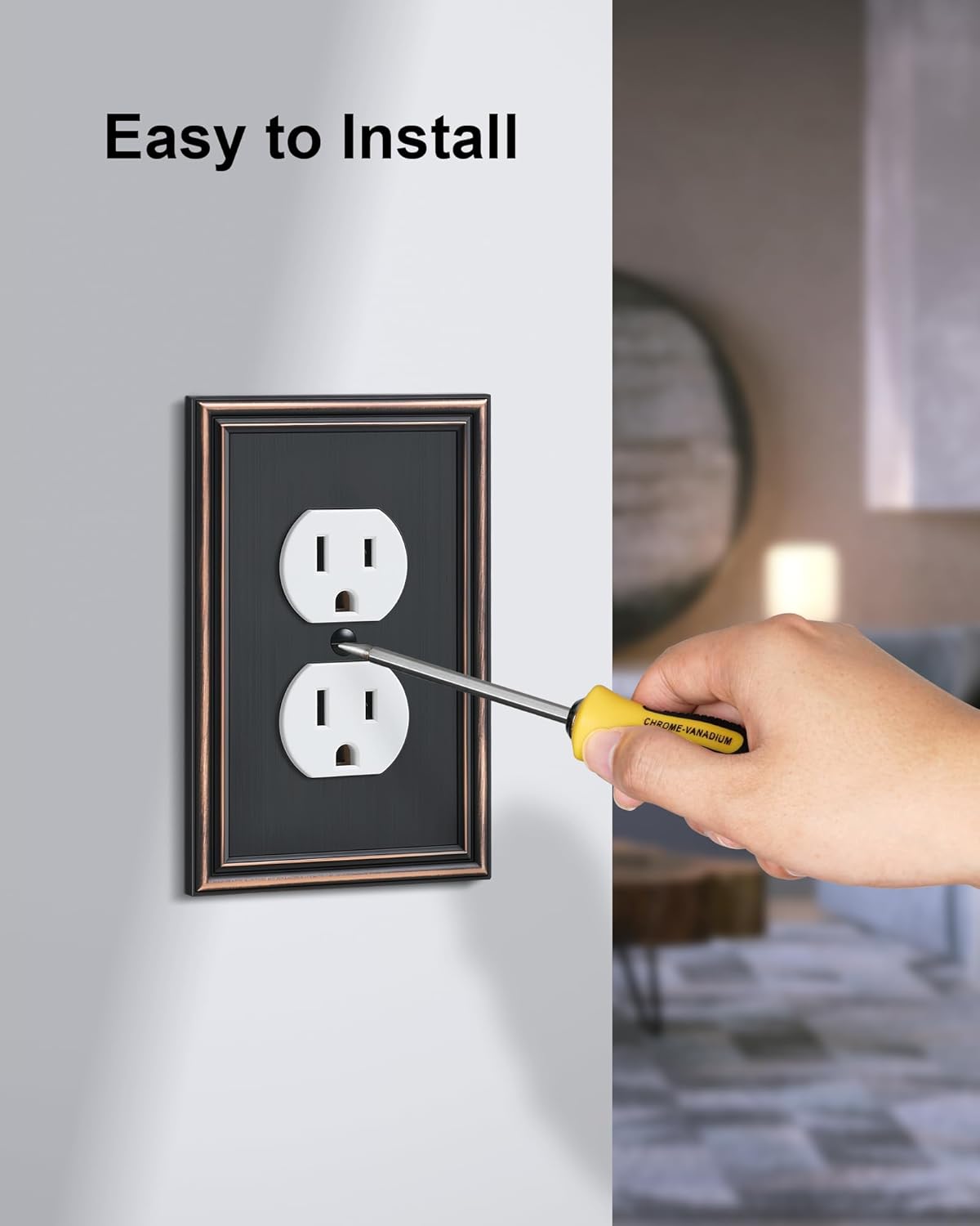 6-Pack Single Duplex Outlet Cover Plate, Decorative Aged Bronze Switch Plates and Outlet Covers, Metal Wall Plates for Electrical Outlets, 1 Gang Receptacle Cover, Corrosion Resistant