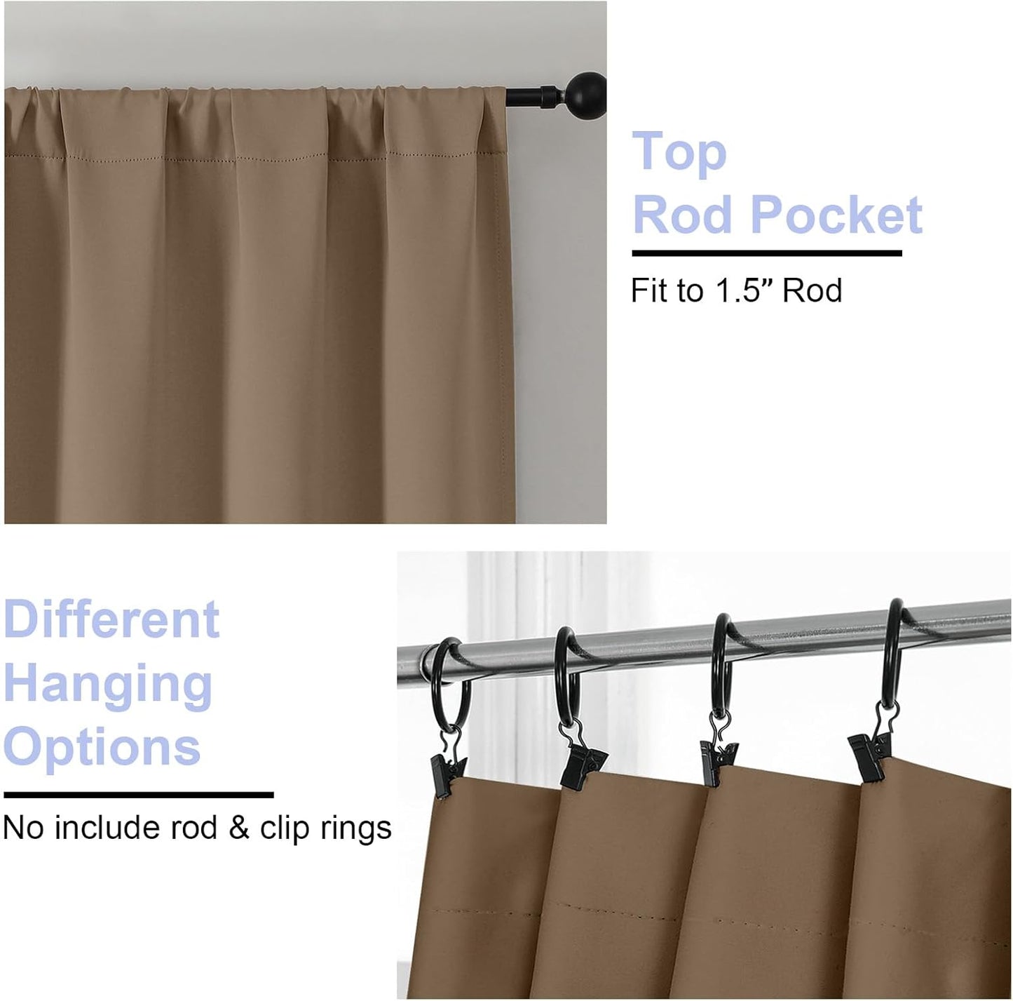 Simplebrand Ava Brown Short 36 Inches Blackout Curtain 2 Panels Set, Half Window Rod Pocket Privacy Curtain Tiers for Kitchen, Curtains Blackout for Bathroom Shades, W40 x L36 Inch, Brown