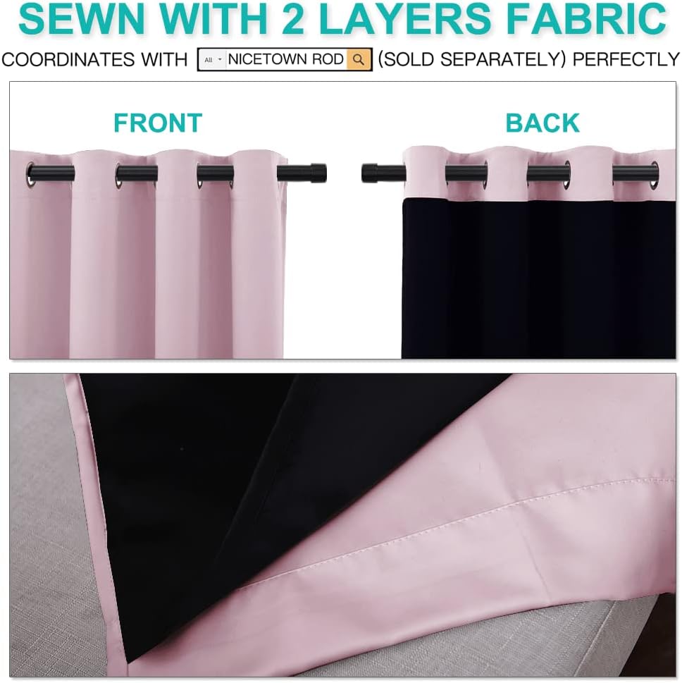 NICETOWN 100% Blackout Window Curtain Panels, Heat and Cold Blocking Drapes with Black Liner for Nursery, 84 inches Thermal Insulated Draperies (Lavender Pink, 2 Pieces, 52 inches Wide Each Panel)