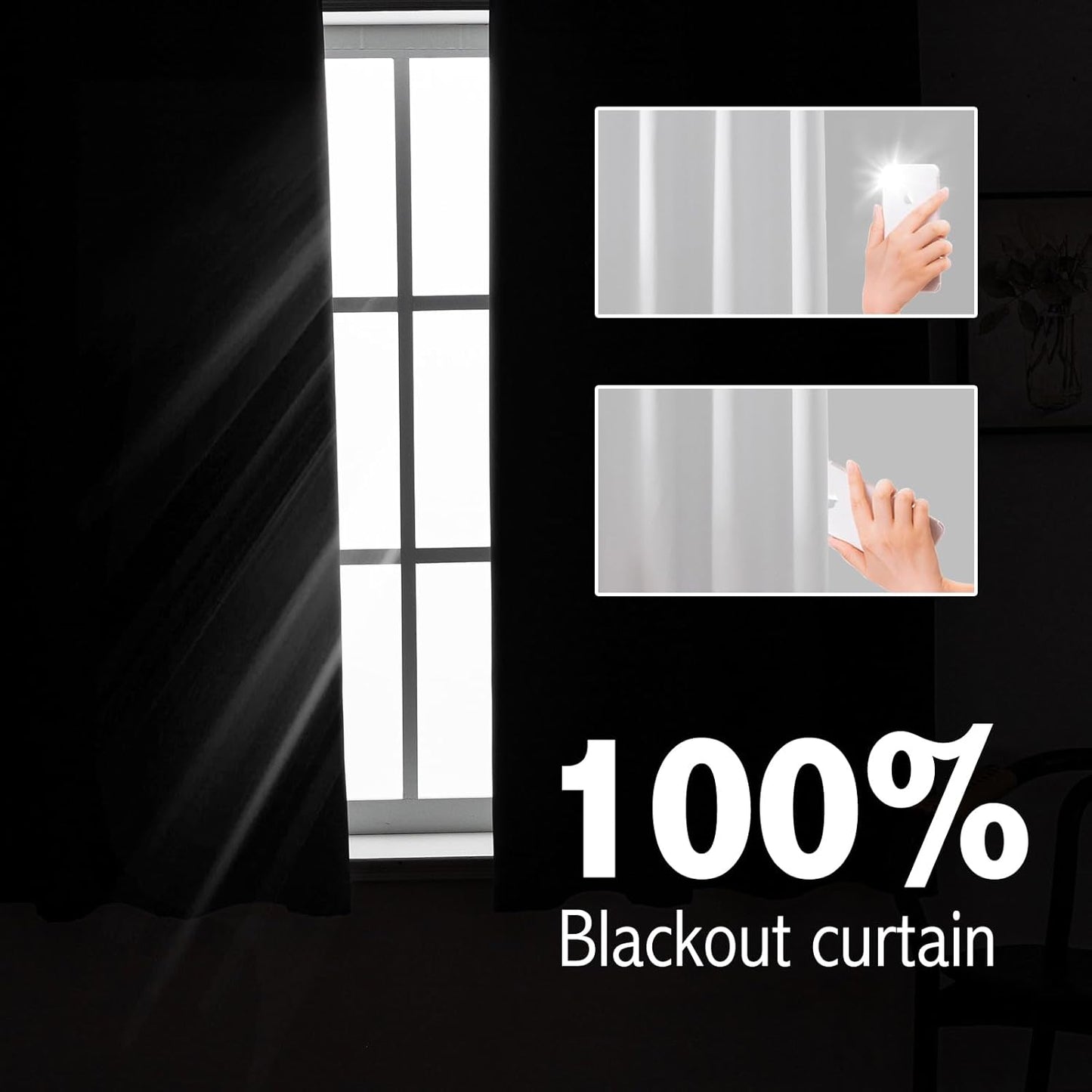 Anytime 100% Blackout Curtain Set, Thermal Insulated & Energy Efficiency Window Draperies for Guest Room, Full Shading Panels for Shift Worker and Light Sleepers（Greyish White, 2 Panels, 52W x 54L）