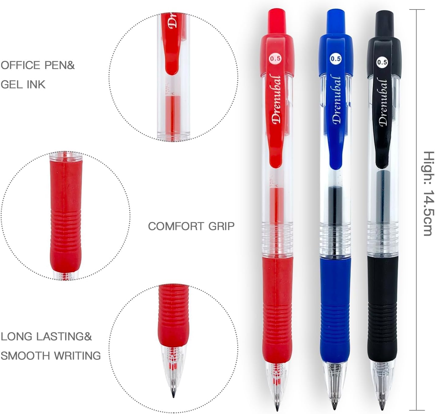 Blue Glide for School Office Retractable Ball Pens, Medium Point (0.5mm), Comfortable Rubber Grip For Writing, 6-Count Pack