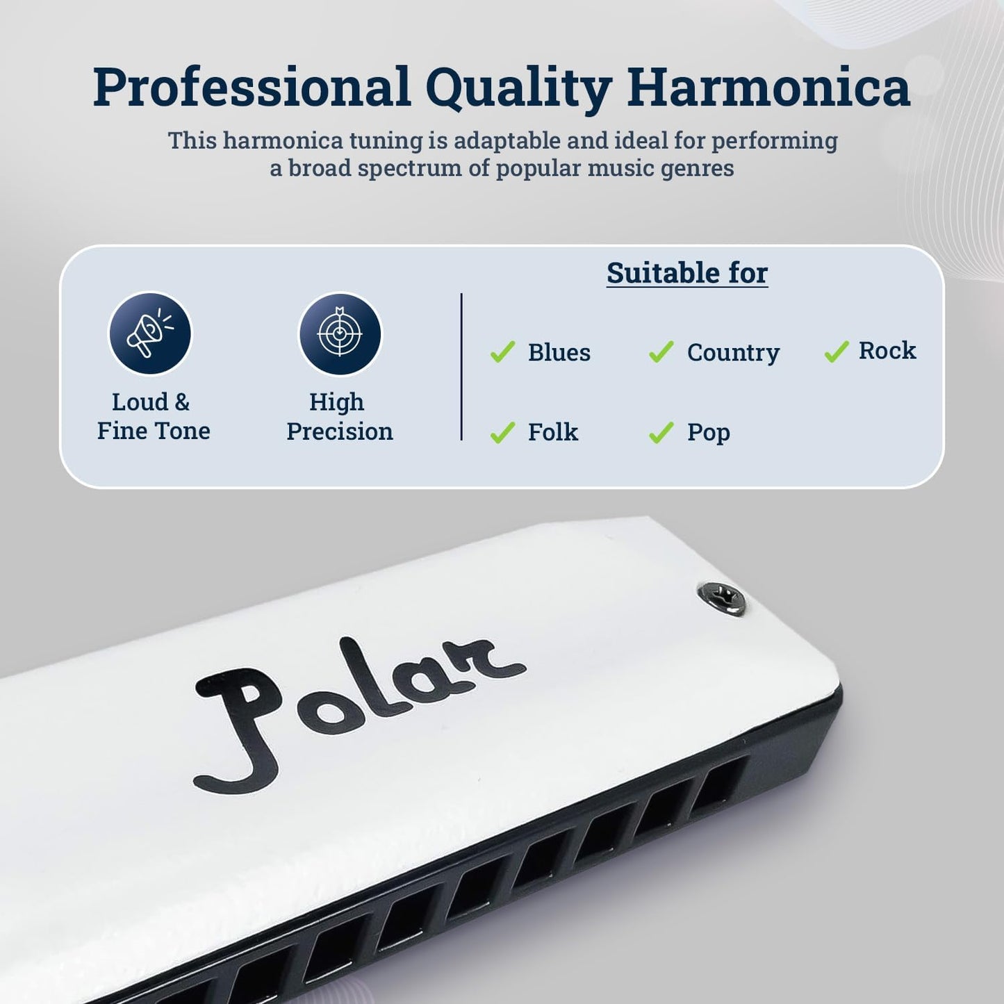 Harmo Polar Diatonic Harmonica Key of B - 10 Holes 20 Notes, Blues Harp Mouth Organ With Case, Phosphor Bronze Reeds, Suitable for All Genres, Harmonica for Kids, Adult, Beginners & Professionals