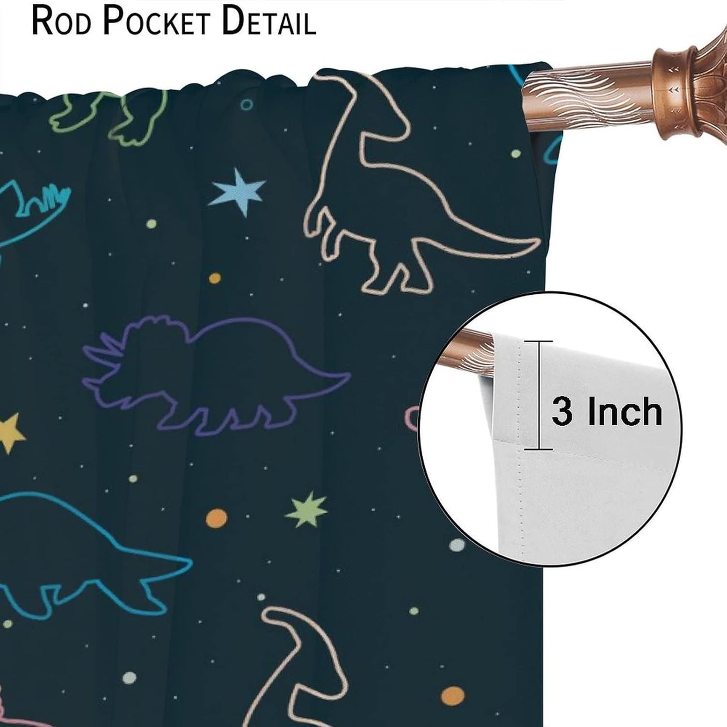 Cartoon Colorful Dinosaur Curtains for Boys Girls Home Decor, Astronaut Funny Outer Space Star Blackout Rod Pocket Window Drapes for Bedroom Living Room W21xL45in Decor