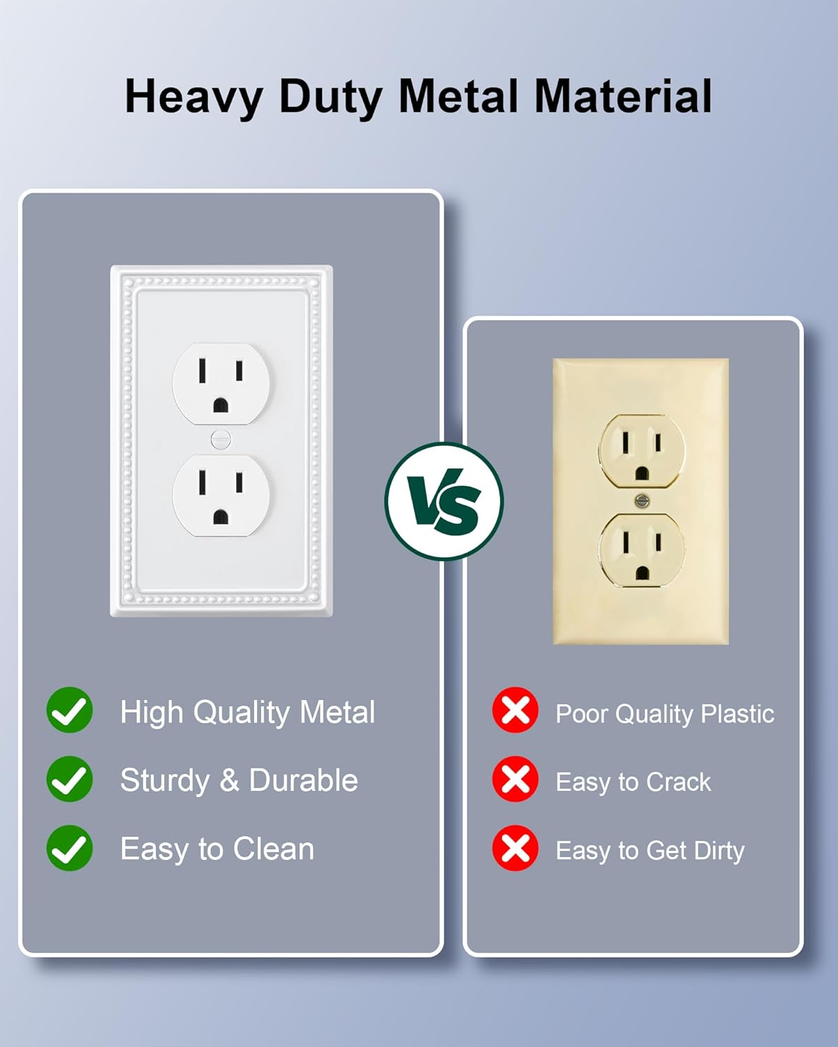 6-Pack Duplex Outlet Cover Plate, Pure White Metal Wall Plates for Electrical Outlets, 1 Gang Receptacle Light Switch Cover, Pearls Decorative Switch Plates and Outlet Covers