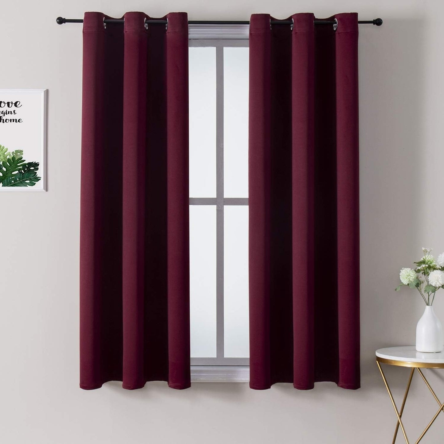 ChrisDowa Small Window Curtains 40 inches Long for Bedroom - Grommet Short Thermal Insulated Room Darkening Curtains for Kitchen (2 Panels, Burgundy, 29 x 40 Inch)