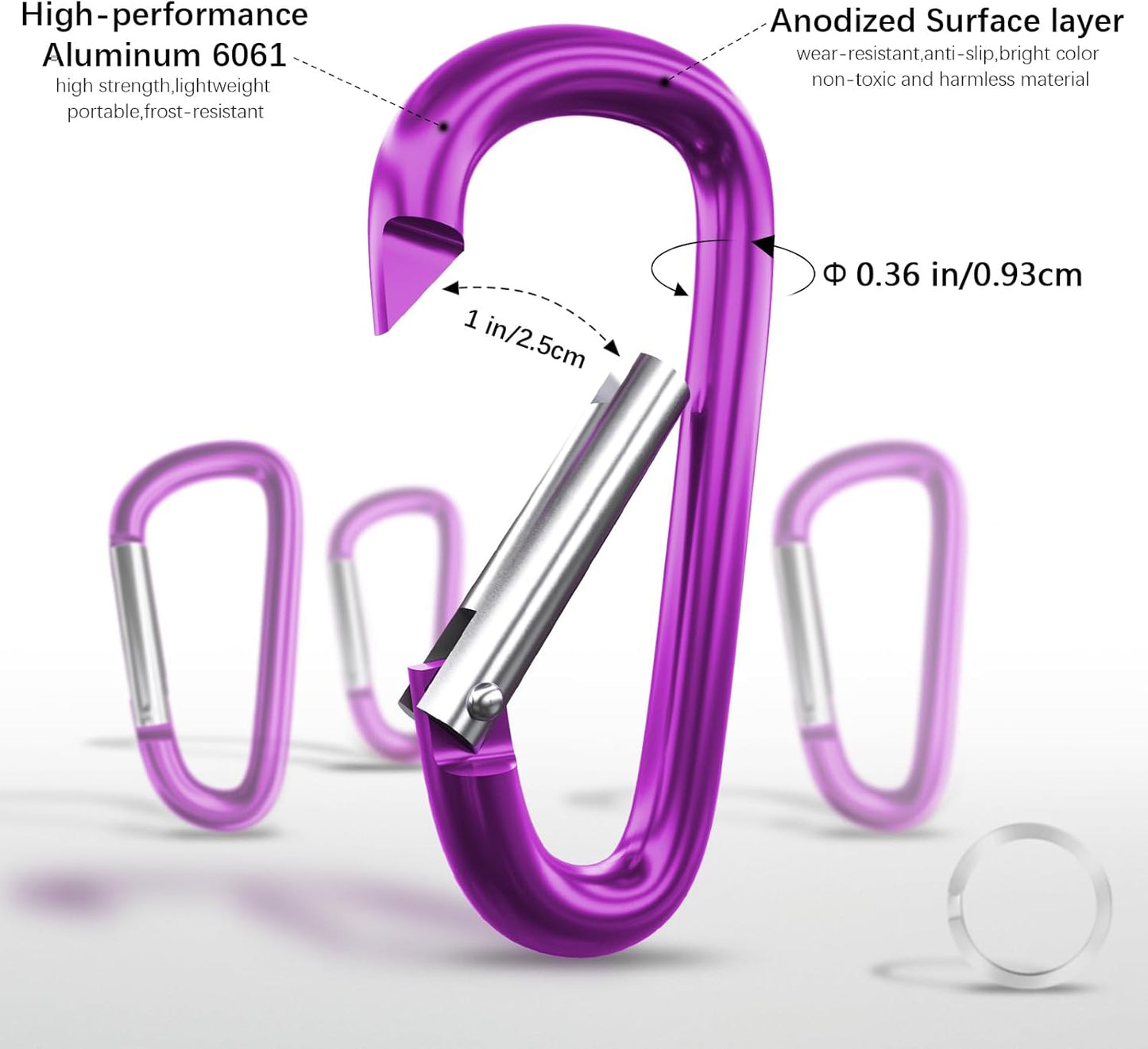 sprookber 4" & 5" Extra Large Aluminum Carabiner D Ring, Caribeener Clips, Spring Snap Hook for Keychain Clip, Set of 4