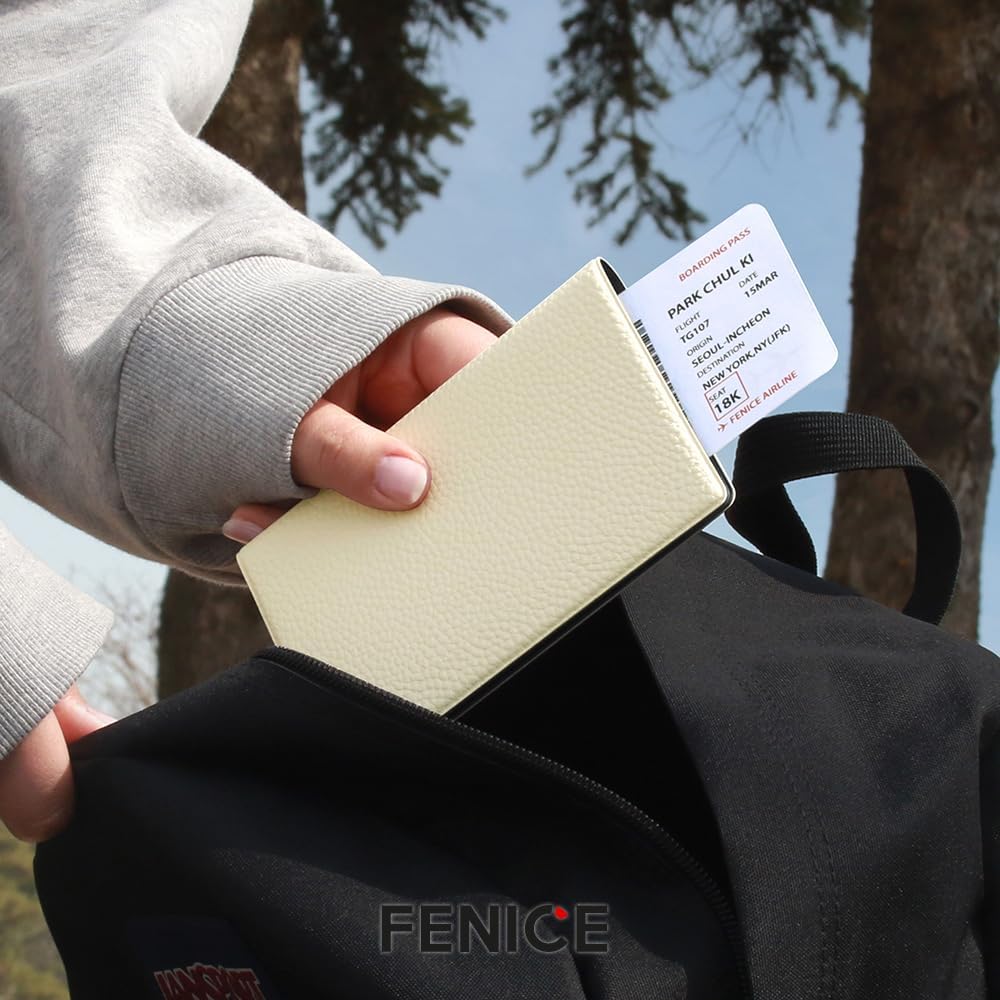 Fenice Classic Passport Cover Holder Wallet Case for Travel Essential RFID Blocking Vegan Leather Waterproof (SAND)