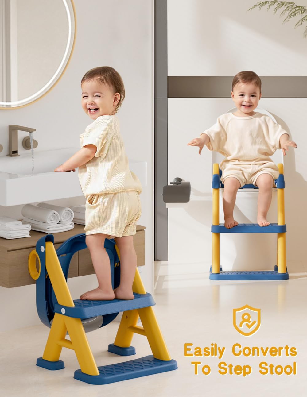Potty Training Seat, Toddler Toilet Seat With Steps, 2 In 1 Toddler Potty Training Toilet With Splash Guard, Anti-Slip Step Stool Soft Mat, Adjust High Potty Seats For Toddlers Kids Boys Girls