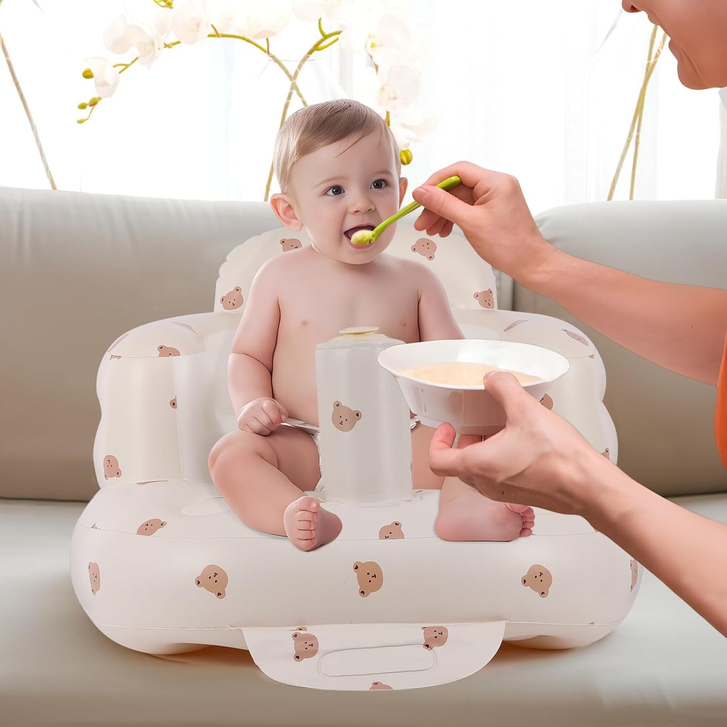 Inflatable Seat for Toddlers 3-36 Months, Built-in Air Pump, Summer Support Seat for Sitting Up, Shower Floor Seater