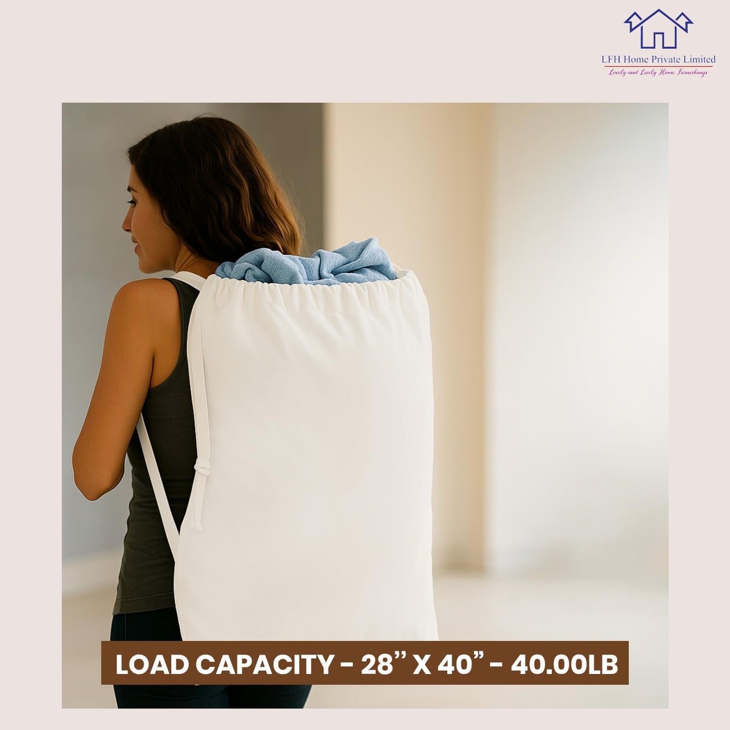 LFH Home Cotton Canvas Extra Large Laundry Bag with Handle, Heavy Duty Drawstring Closure Washable Laundry Bags School Travel, Home, Hotel, College Dorm, Organizer Sack, Toys Clothes 28x40-White