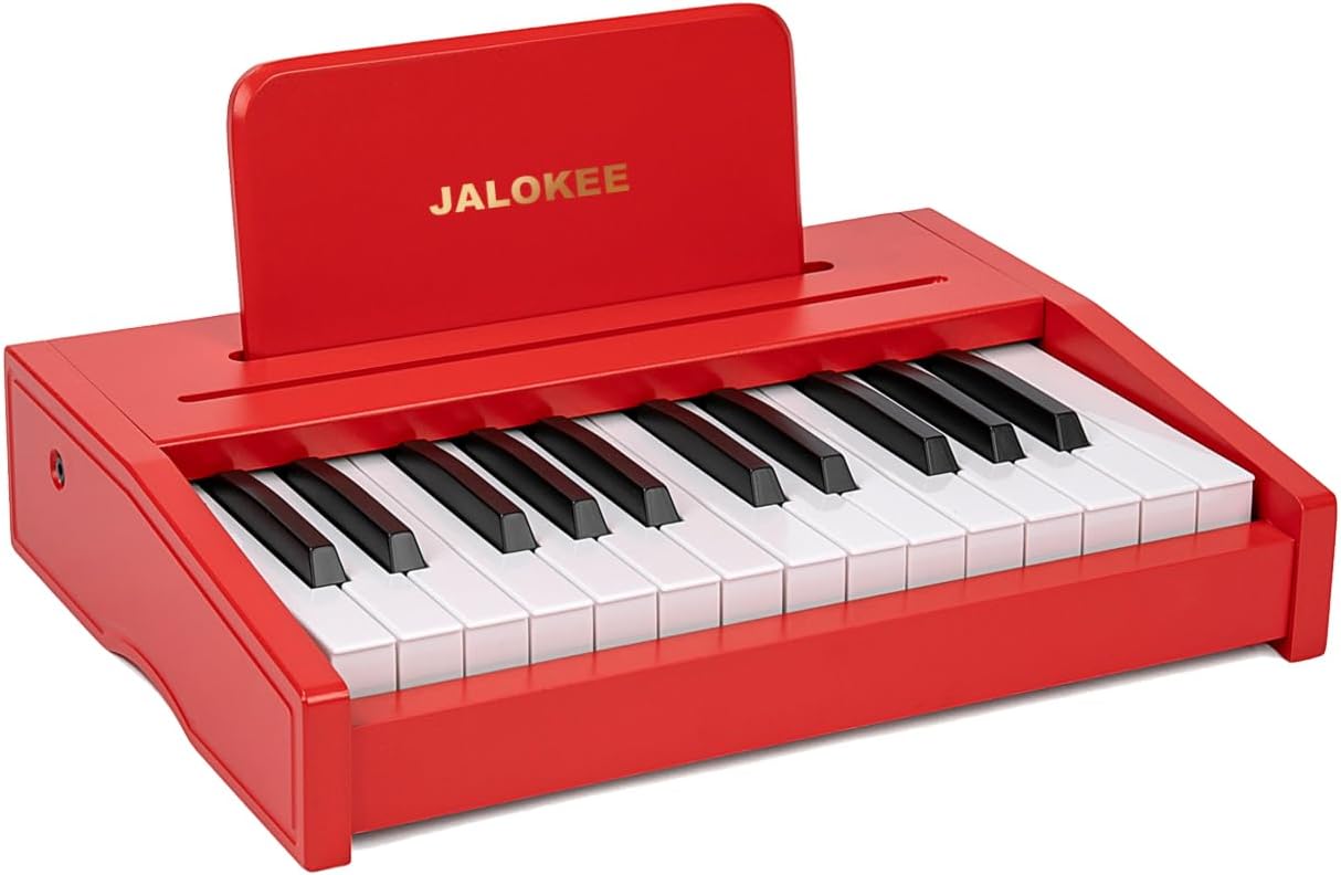 Kids Piano Keyboard, Digital Piano for Kids, Music Educational Instrument Toy, Wood Toy for 3+ Girls and Boys (Red, 25 Keys)