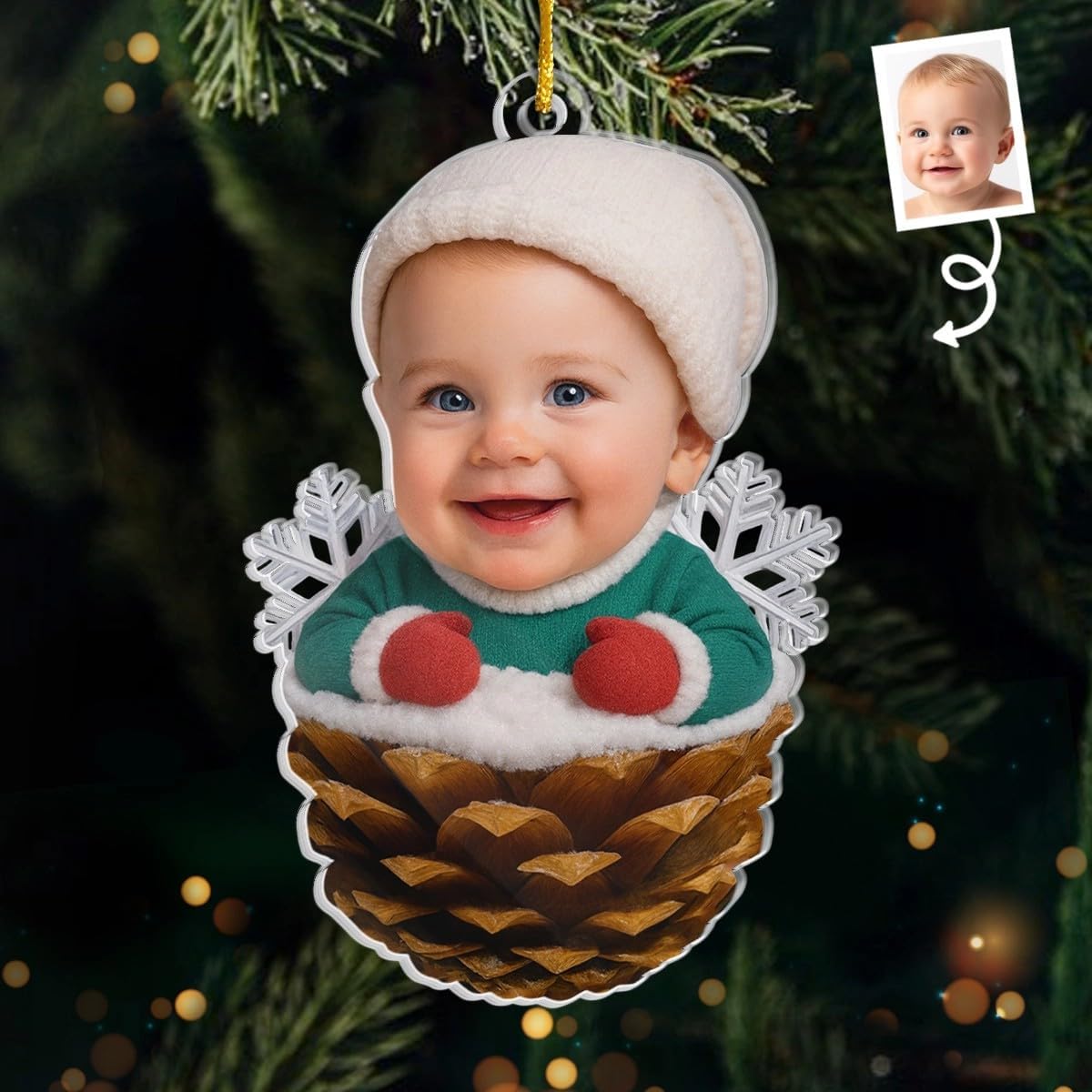 Pawfect House Custom Photo 2D Acrylic Ornament, Personalized Christmas Baby Shower, Gender Reveal Gifts for New Moms, New Dads, Parents, Cutest Pinecone On The Tree, First Time Mom Gifts, Xmas Decor