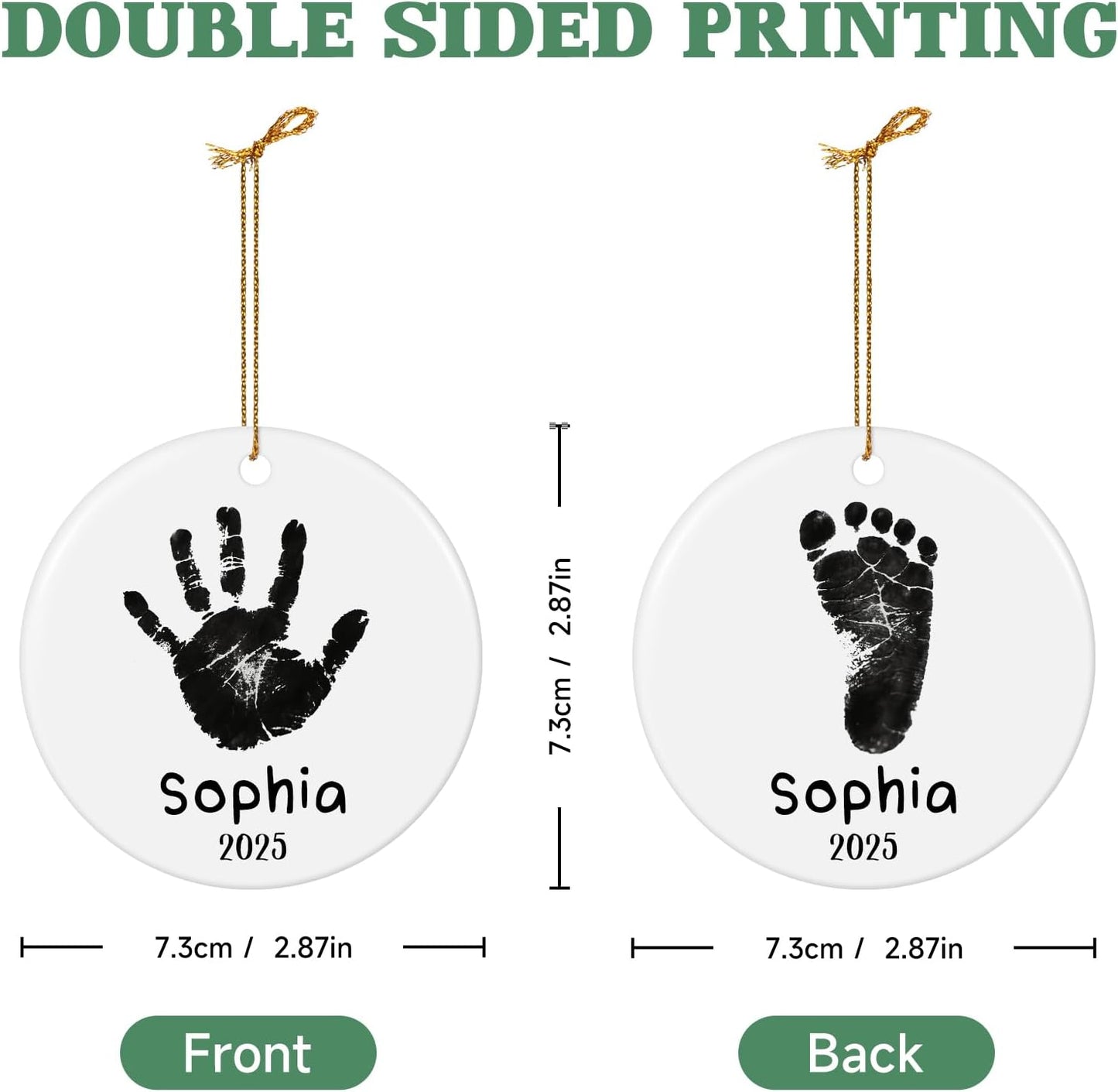 Baby Hand and Footprint Ornament - Baby's Frist Christmas Ornament with Custom Photo, Name, Date - Personalized Baby Gifts, Newborn Keepsake, New Mom Gifts