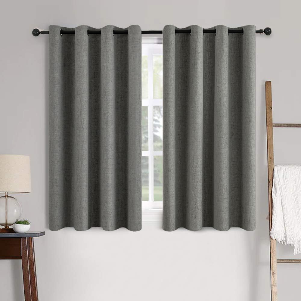 MIULEE Linen Texture Curtains for Bedroom Solid 100% Blackout Thermal Insulated Dark Grey Curtains Grommet Room Darkening Drapes Luxury Decor for Living Room Nursery 52x45 Inch (2 Panels)
