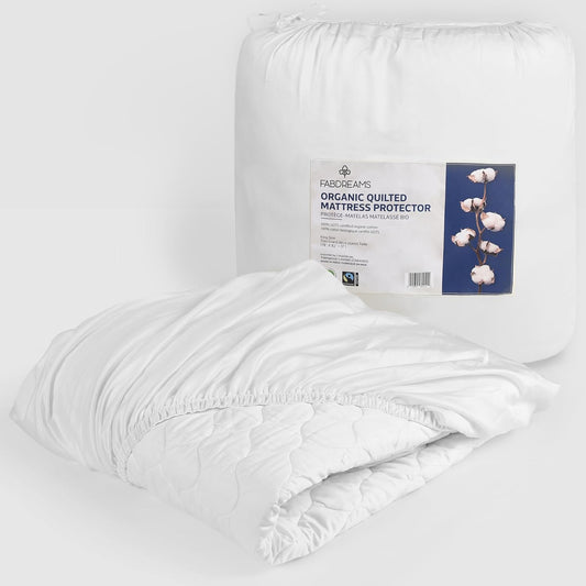 FABDREAMS Organic Quilted Mattress Protector | Mattress Pad| Queen Mattress Cover| Naturally Breathable | Noiseless| Fits up to 17" Deep Pocket| Temperature Regulating | Queen | White