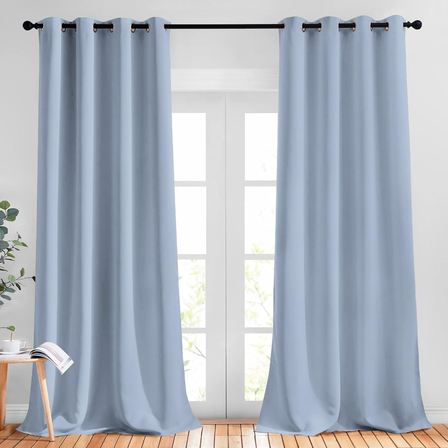 NICETOWN Blackout 102 inch Curtains for Living Room, Grommet Thermal Curtains Room Darkening Window Treatments Sound Reducing for Bedroom, Vintage Blue, 2 Panels, W52 x L102