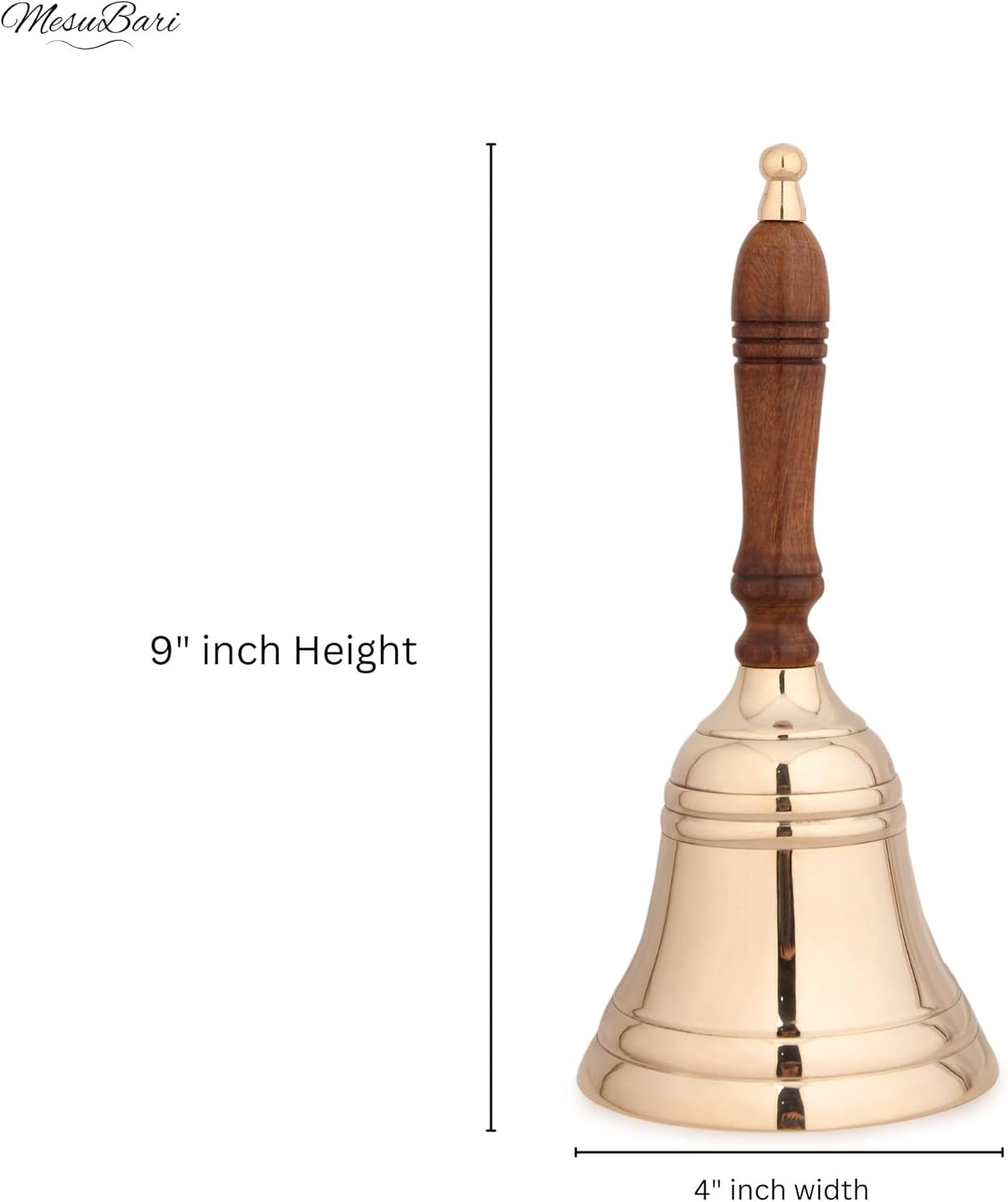 Premium Solid Brass Service Bell Large Handheld Loud Call Bell for Church School Restaurant Hotel Events Holidays Brass Finish 1 Piece 9 Inch by 4 Inch