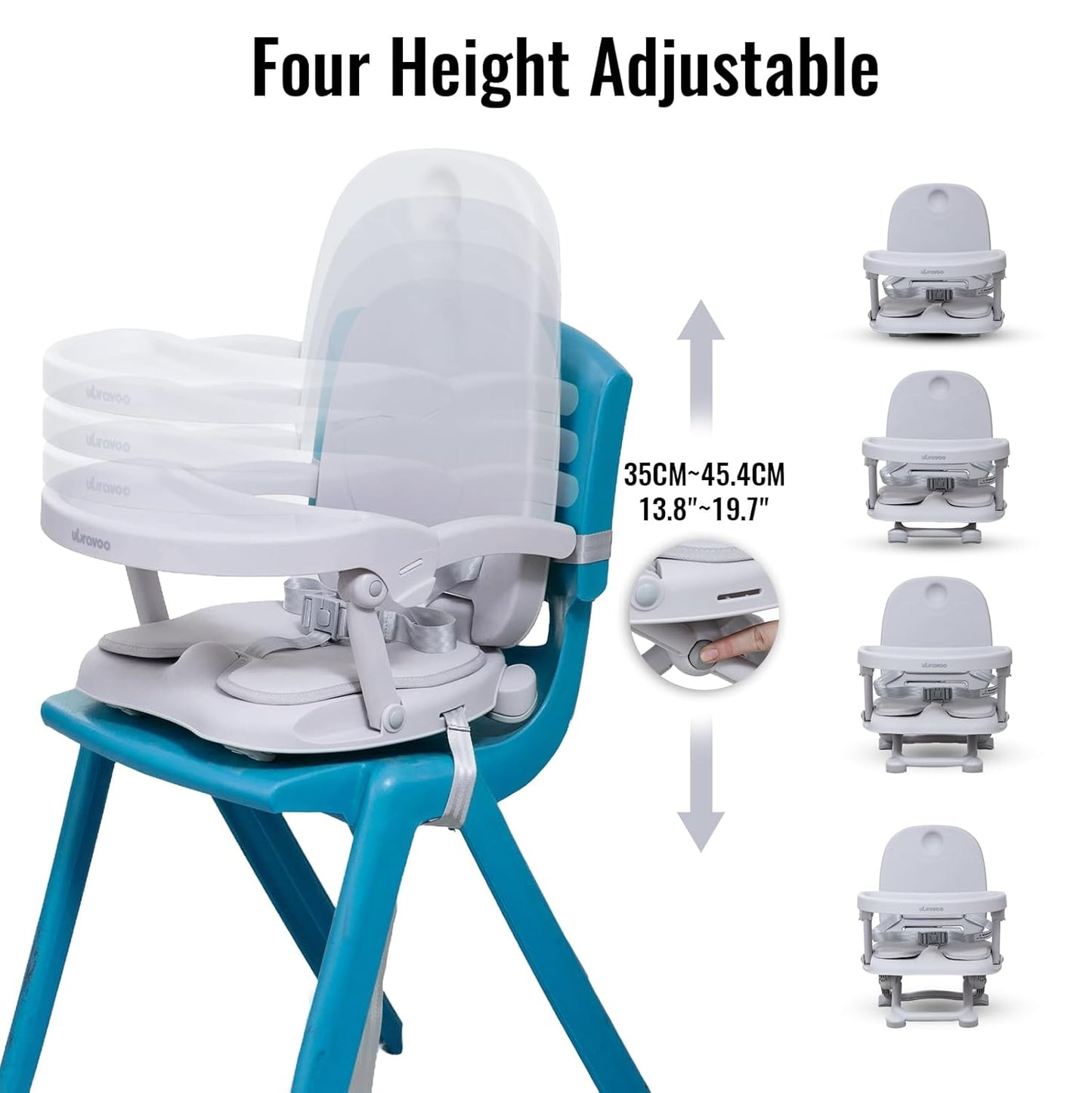 Baby Booster Seat for Dining Table with Removable Tray & Cushion, 3in1 Portable Toddler Booster Seat, 4 Height Adjustable Travel High Chair for Babies and Toddlers
